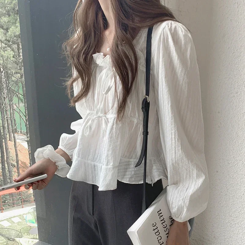 New 2024 Spring Linen Cotton Women's Shirt Casual Girls White Women Blouse Long Sleeve Korean Woman Tops Soft Clothes 11700