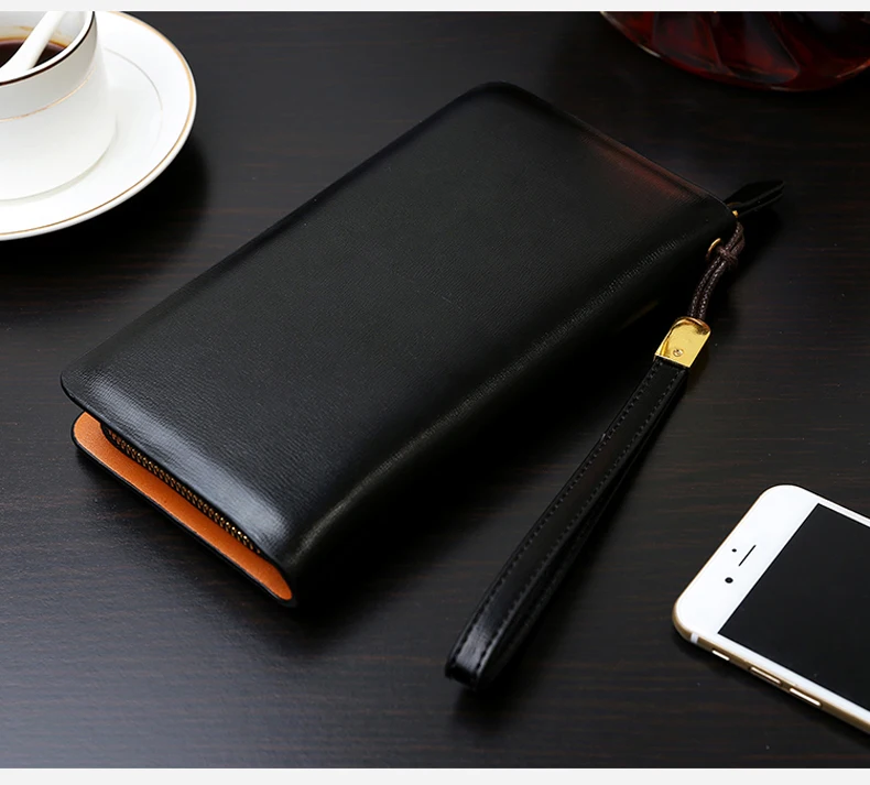 Vintage Men Clutch Bag Leather Long Purse Double Zipper Business Wallet For Husband Gift Black Brown Male Casual Handy Bags