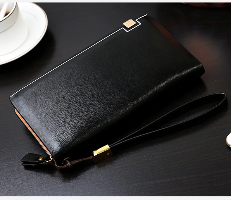 Vintage Men Clutch Bag Leather Long Purse Double Zipper Business Wallet For Husband Gift Black Brown Male Casual Handy Bags