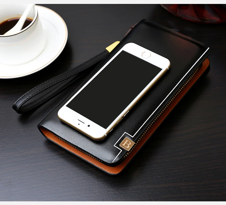 Vintage Men Clutch Bag Leather Long Purse Double Zipper Business Wallet For Husband Gift Black Brown Male Casual Handy Bags