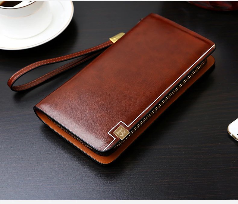 Vintage Men Clutch Bag Leather Long Purse Double Zipper Business Wallet For Husband Gift Black Brown Male Casual Handy Bags