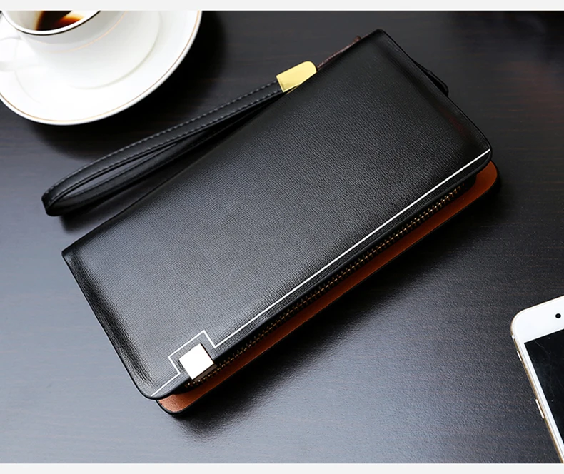 Vintage Men Clutch Bag Leather Long Purse Double Zipper Business Wallet For Husband Gift Black Brown Male Casual Handy Bags