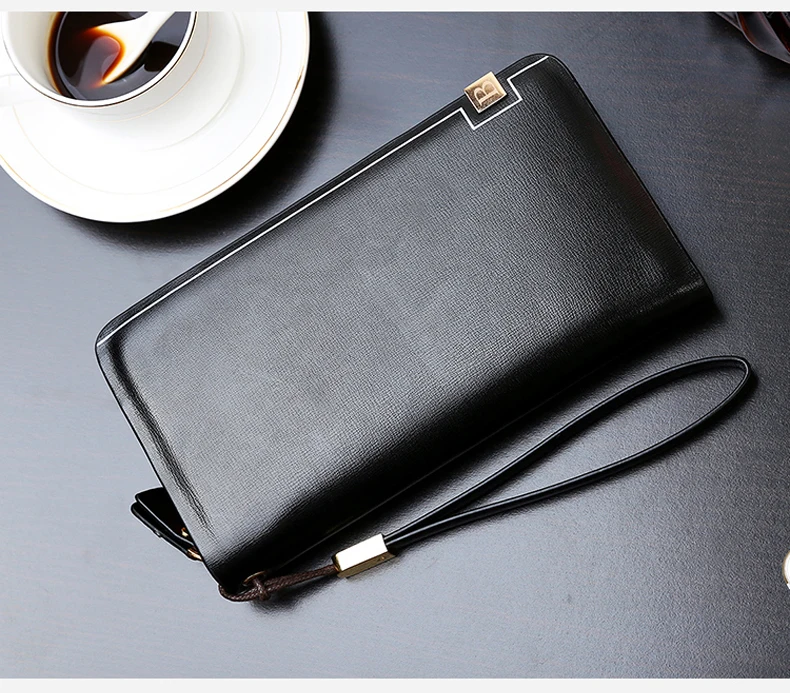 Vintage Men Clutch Bag Leather Long Purse Double Zipper Business Wallet For Husband Gift Black Brown Male Casual Handy Bags