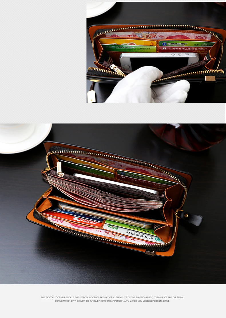 Vintage Men Clutch Bag Leather Long Purse Double Zipper Business Wallet For Husband Gift Black Brown Male Casual Handy Bags