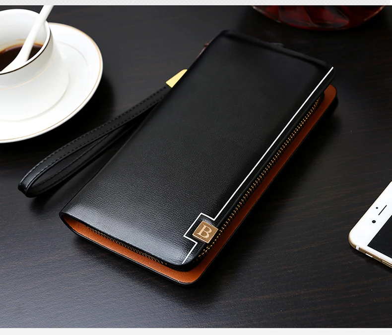 Vintage Men Clutch Bag Leather Long Purse Double Zipper Business Wallet For Husband Gift Black Brown Male Casual Handy Bags