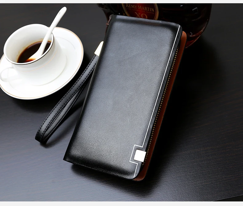 Vintage Men Clutch Bag Leather Long Purse Double Zipper Business Wallet For Husband Gift Black Brown Male Casual Handy Bags