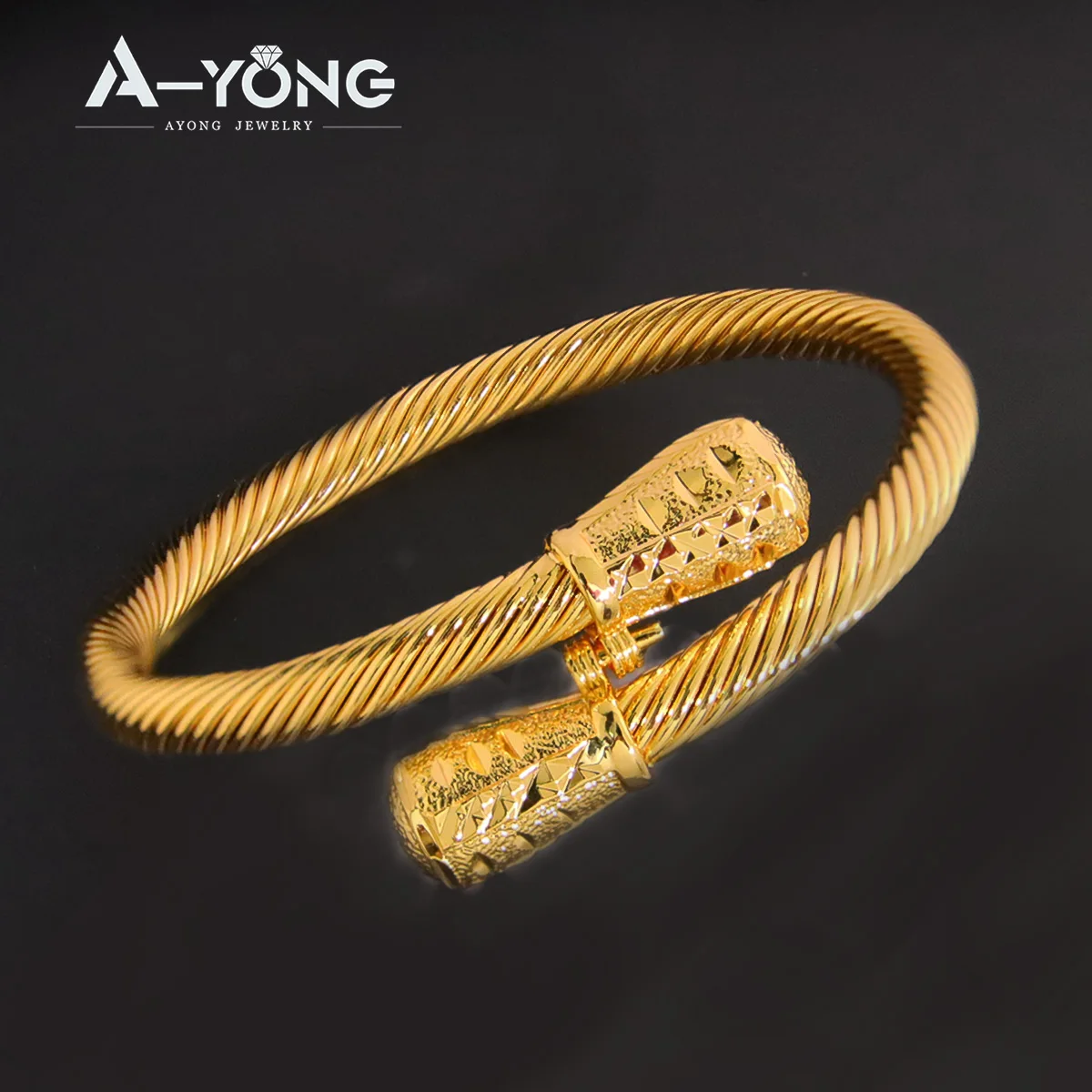 Dubai Gold Plated Cuff Bracelets 21k Gold Color Luxury Saudi Bridal Wedding Bangles Turkish Women Wedding Party Ramadan Jewelry