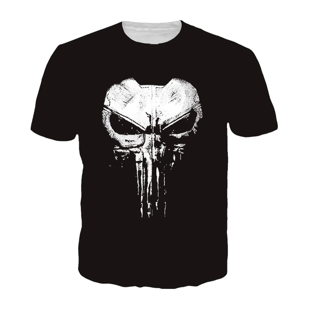 Summer New Kids And Men t shirt Boys Punisher Skeleton 3D Prited T Shirt Fashion Crewneck Sports T-Shirts Men's Clothing
