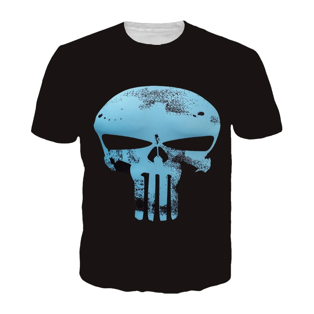Summer New Kids And Men t shirt Boys Punisher Skeleton 3D Prited T Shirt Fashion Crewneck Sports T-Shirts Men's Clothing