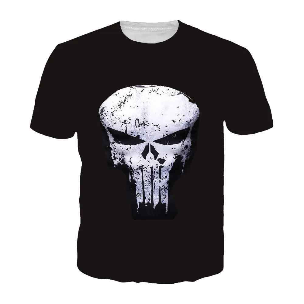 Summer New Kids And Men t shirt Boys Punisher Skeleton 3D Prited T Shirt Fashion Crewneck Sports T-Shirts Men's Clothing