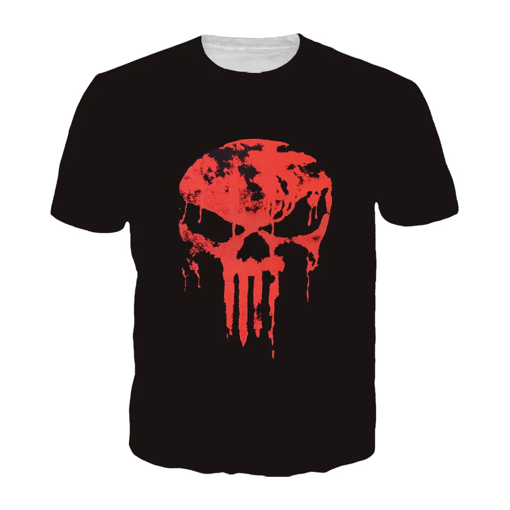Summer New Kids And Men t shirt Boys Punisher Skeleton 3D Prited T Shirt Fashion Crewneck Sports T-Shirts Men's Clothing