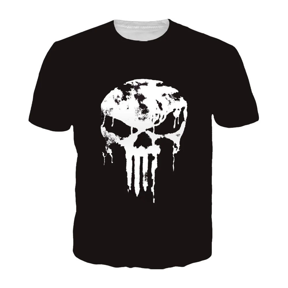 Summer New Kids And Men t shirt Boys Punisher Skeleton 3D Prited T Shirt Fashion Crewneck Sports T-Shirts Men's Clothing