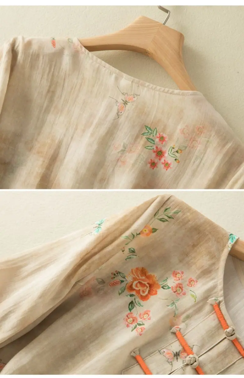 Chinese Style Apricot Floral Printing O-Neck Short Sleeve T-shirt Women's Blouse Shirt Korean Fashion Female Clothing Tops 2024
