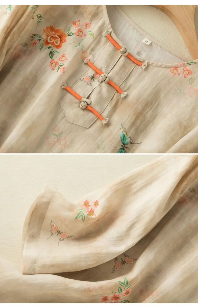 Chinese Style Apricot Floral Printing O-Neck Short Sleeve T-shirt Women's Blouse Shirt Korean Fashion Female Clothing Tops 2024