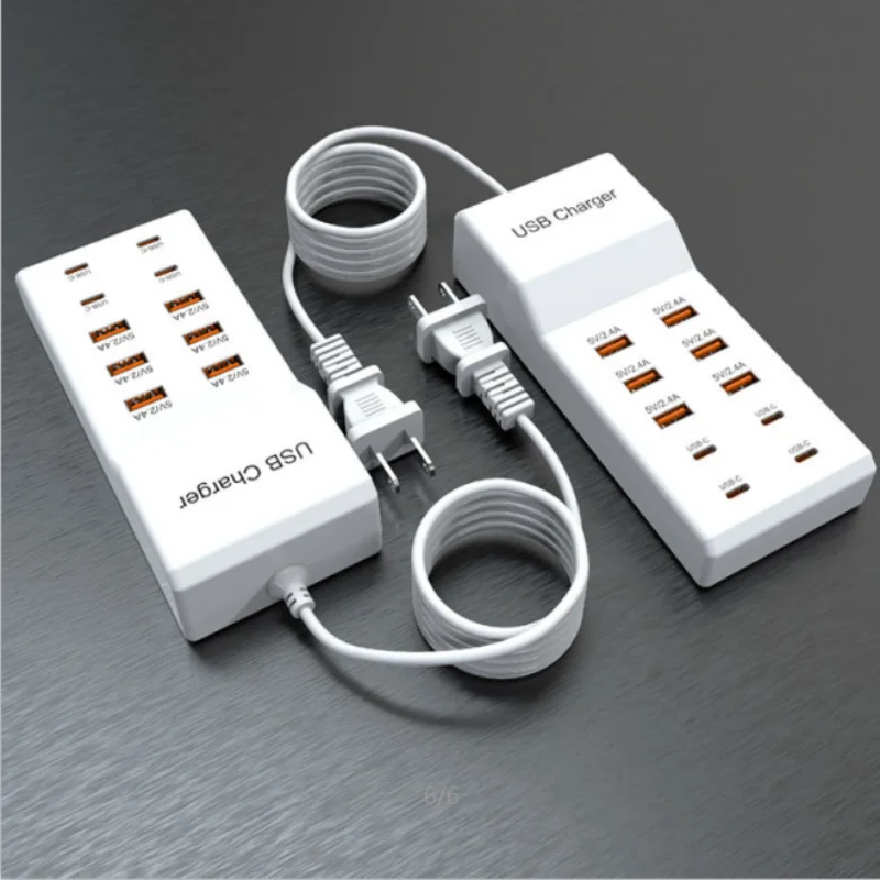 10 Ports USB Charger 50W Type C Hub Fast Charging Station for iPhone Samsung Xiaomi Huawei Tablet Multi Devices Extension Socket