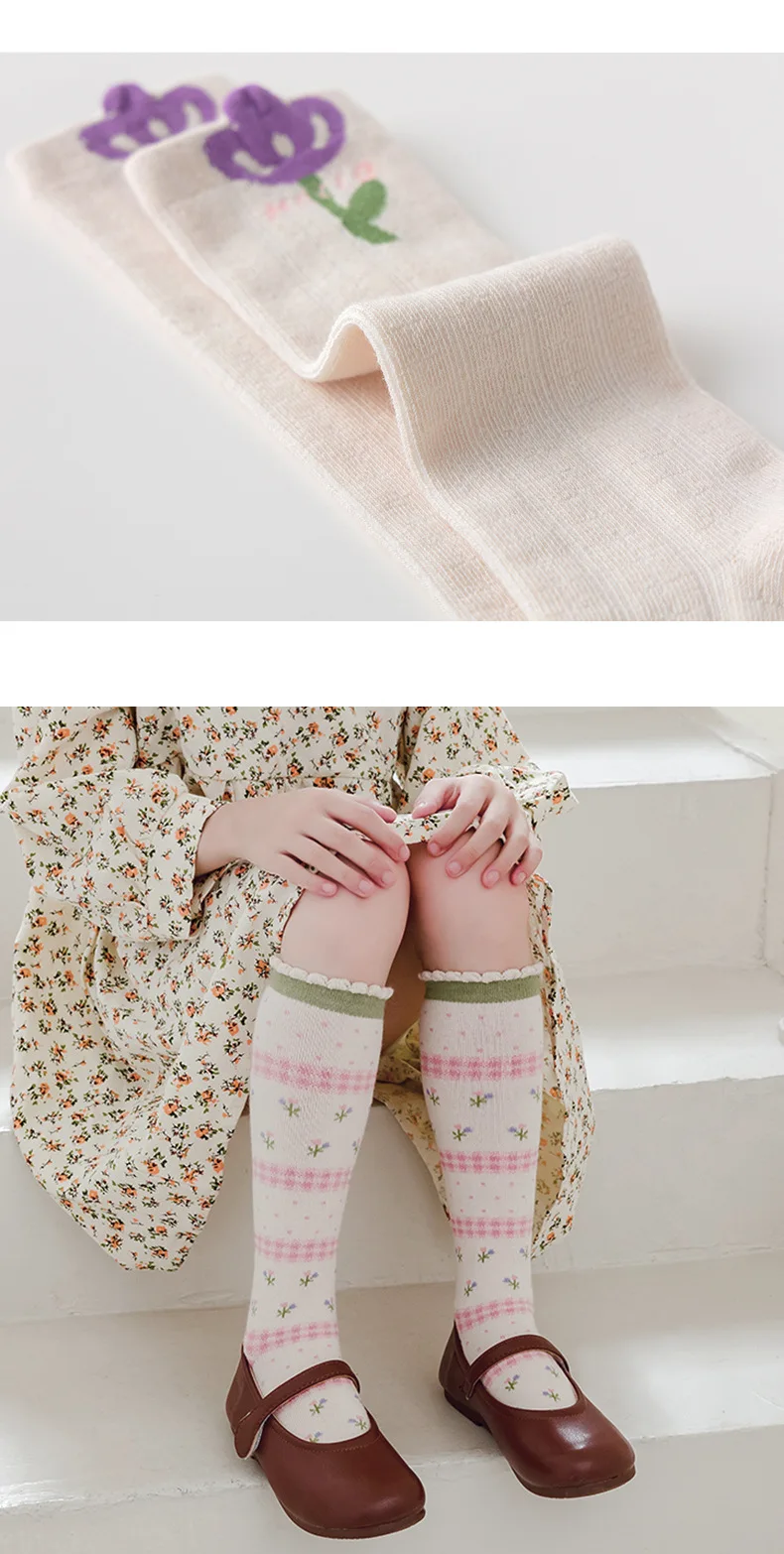 3 Pairs Baby Long Socks Girls Floral Socks Spring Autumn Girls Socks Children Cotton Socks for 1-12Y