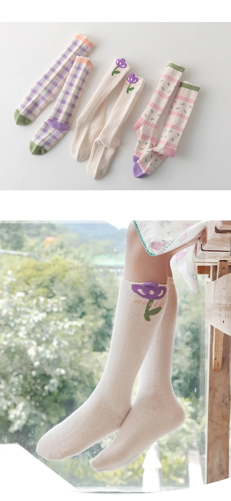 3 Pairs Baby Long Socks Girls Floral Socks Spring Autumn Girls Socks Children Cotton Socks for 1-12Y