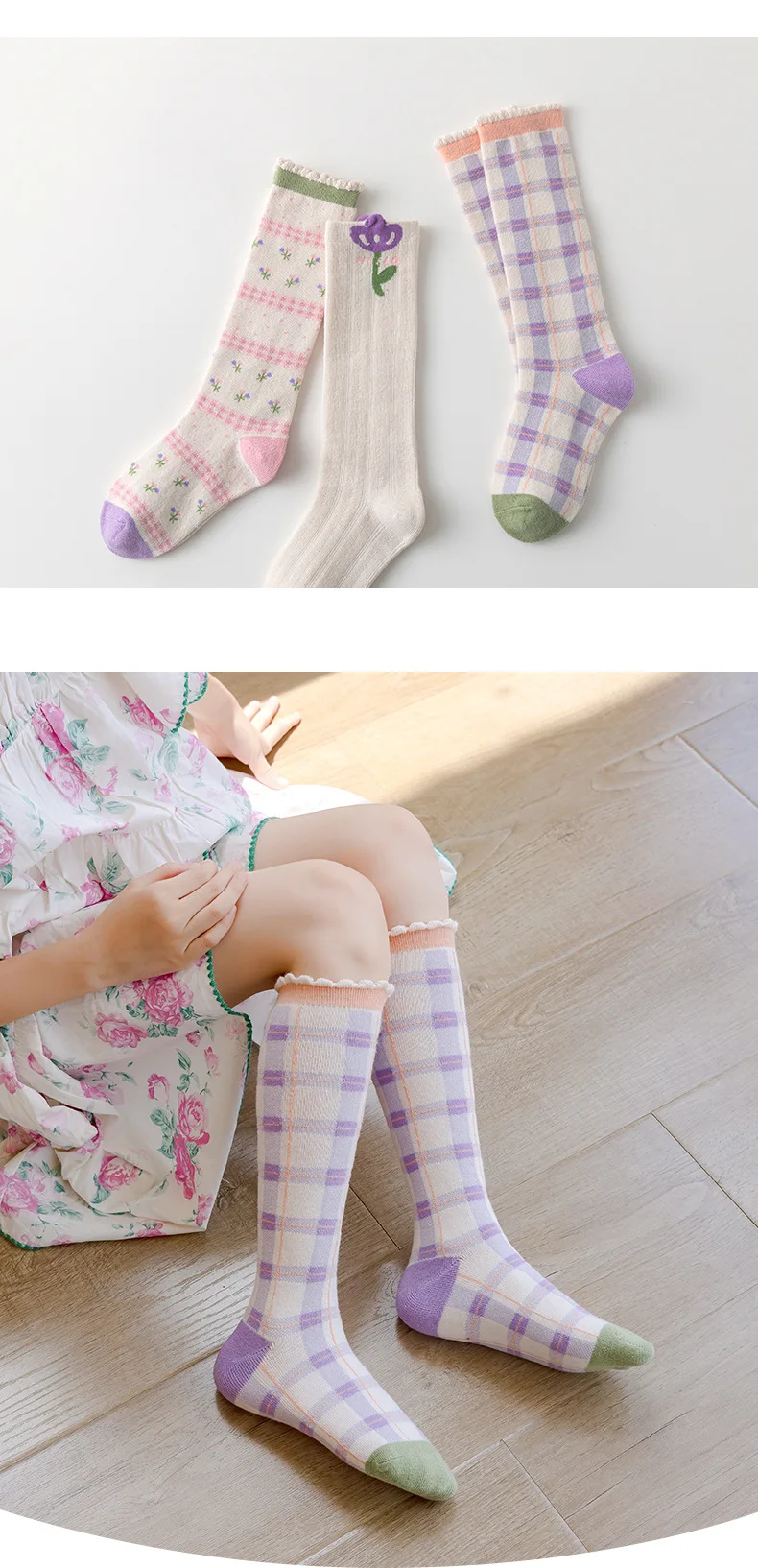 3 Pairs Baby Long Socks Girls Floral Socks Spring Autumn Girls Socks Children Cotton Socks for 1-12Y