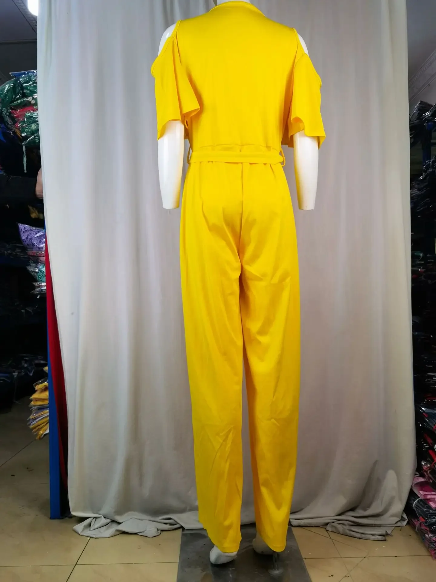 2024 Spring/Summer New Women's Plus Size Jumpsuit Loose Elastic V-neck Off Shoulder Waist Loose Wide Leg Pants Women's Wear
