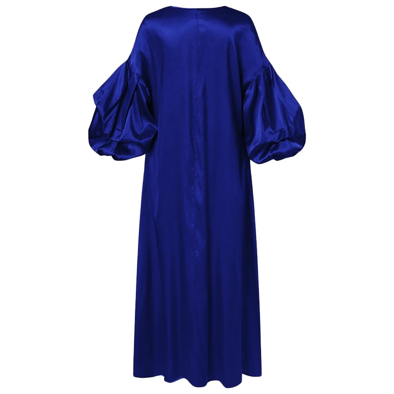 VONDA Women Summer Party Dress 2024 Elegant Lantern Sleeve Solid Satin Evening Sundress Casual Loose V-Neck Bohemian Maxi Robe