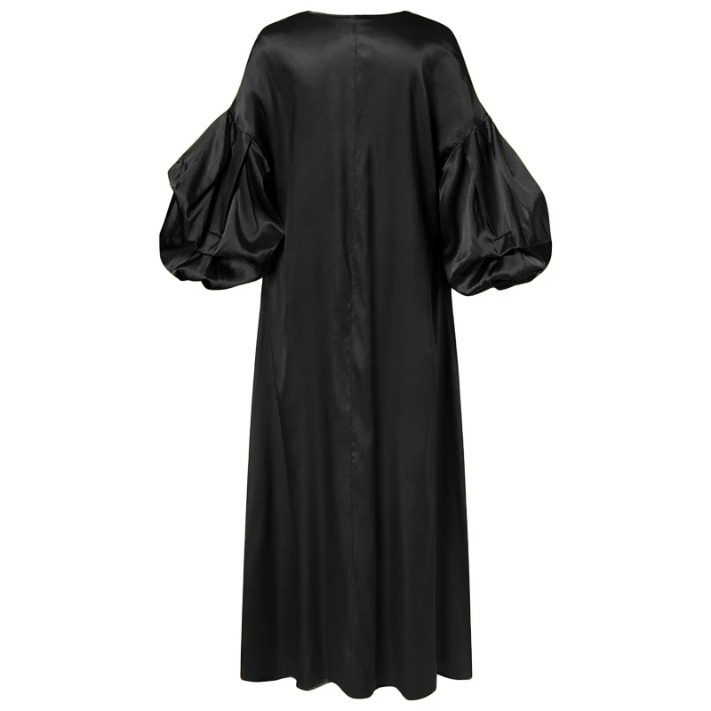 VONDA Women Summer Party Dress 2024 Elegant Lantern Sleeve Solid Satin Evening Sundress Casual Loose V-Neck Bohemian Maxi Robe