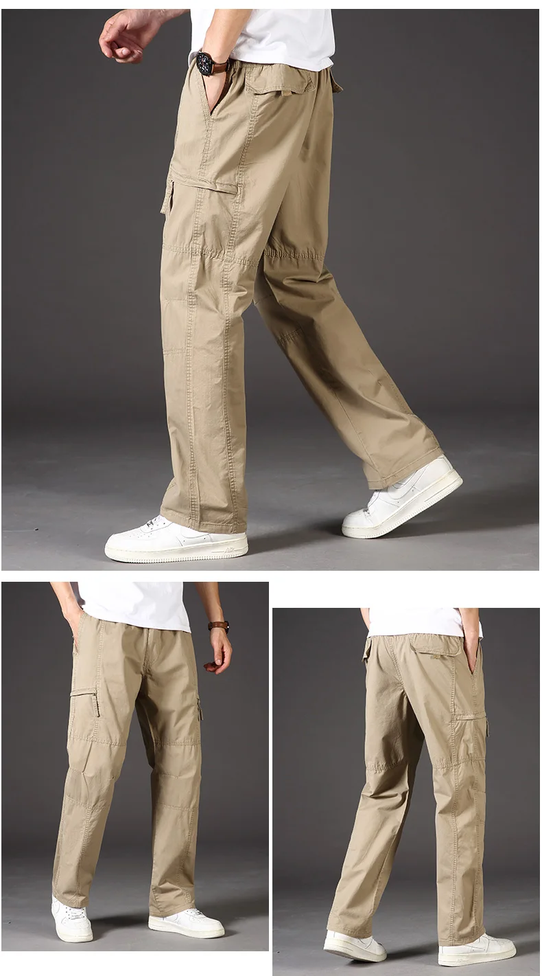 High Quality Men's Trousers Cargo Pants Zipper Pockets Elastic Waist with Banding Casual Sports Hiking Training Dungarees