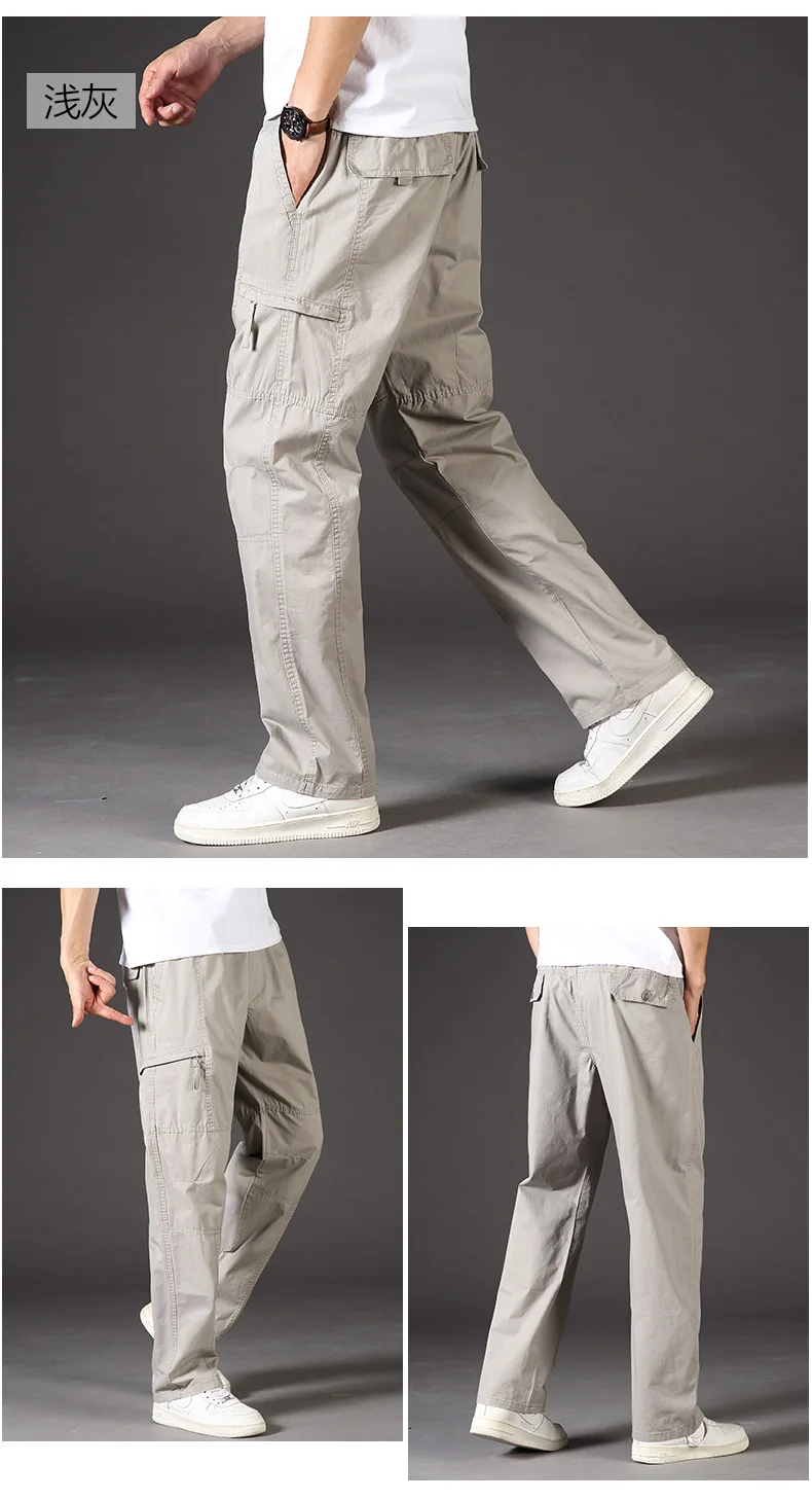High Quality Men's Trousers Cargo Pants Zipper Pockets Elastic Waist with Banding Casual Sports Hiking Training Dungarees