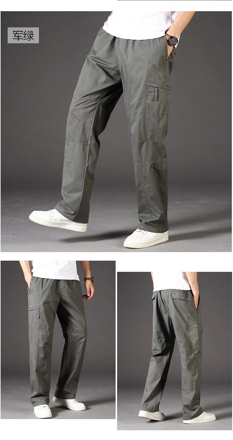 High Quality Men's Trousers Cargo Pants Zipper Pockets Elastic Waist with Banding Casual Sports Hiking Training Dungarees