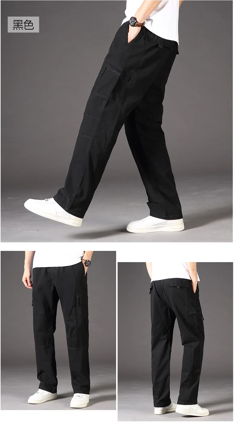 High Quality Men's Trousers Cargo Pants Zipper Pockets Elastic Waist with Banding Casual Sports Hiking Training Dungarees