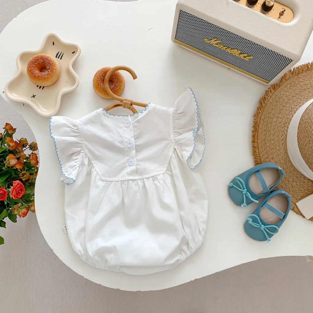 Summer Baby Girls Romper White Short Sleeve Rabbit Cotton Baby Jumpsuit Baby Bodysuit 0-24 Months