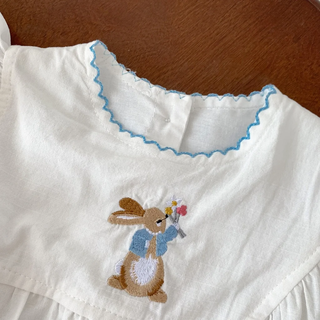 Summer Baby Girls Romper White Short Sleeve Rabbit Cotton Baby Jumpsuit Baby Bodysuit 0-24 Months