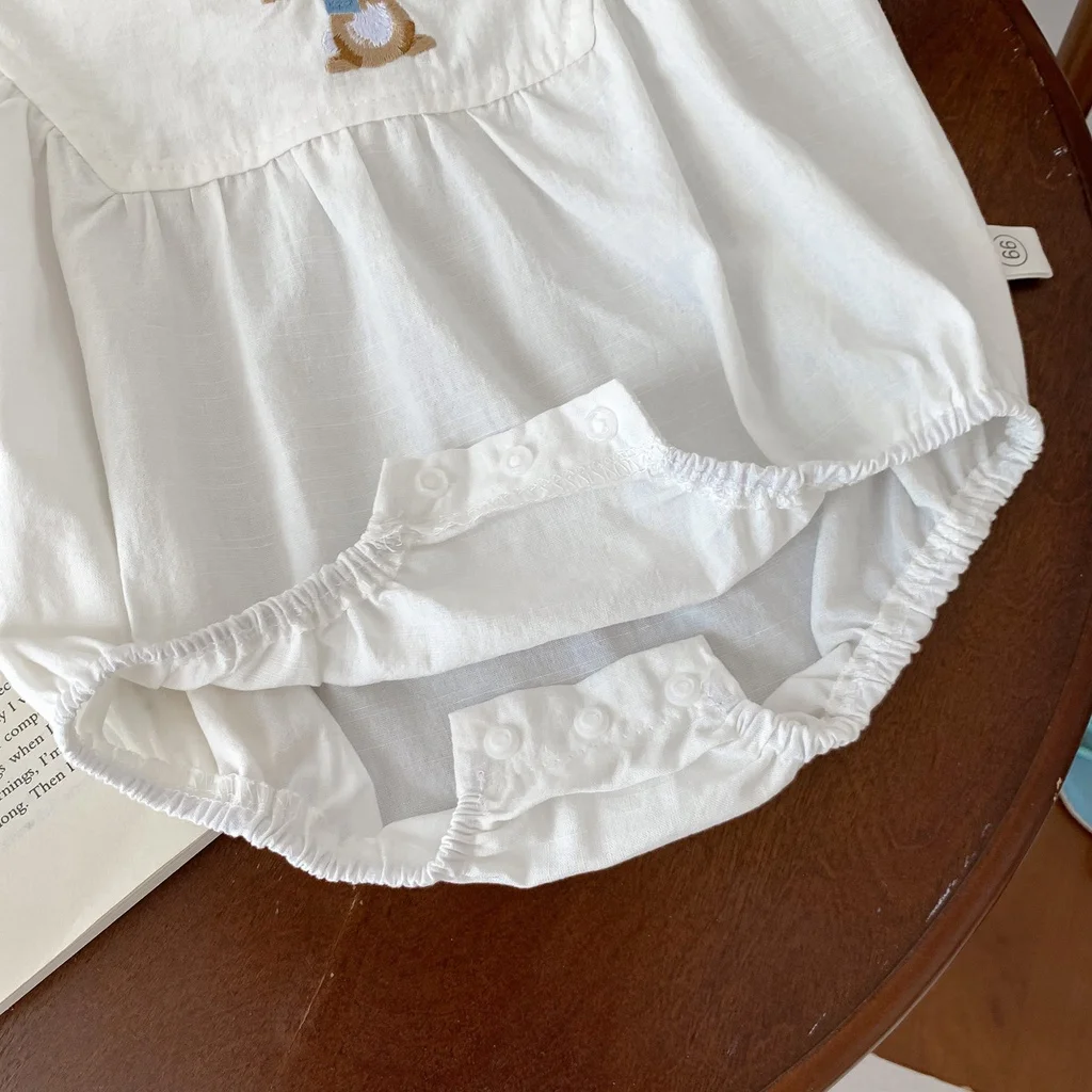 Summer Baby Girls Romper White Short Sleeve Rabbit Cotton Baby Jumpsuit Baby Bodysuit 0-24 Months