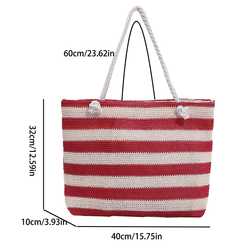 Ladies Summer Daily Bag Straw Shoulder Bag Trendy Color Contrast Beach Handbag Women Large Capacity Simple Shoulder Bag