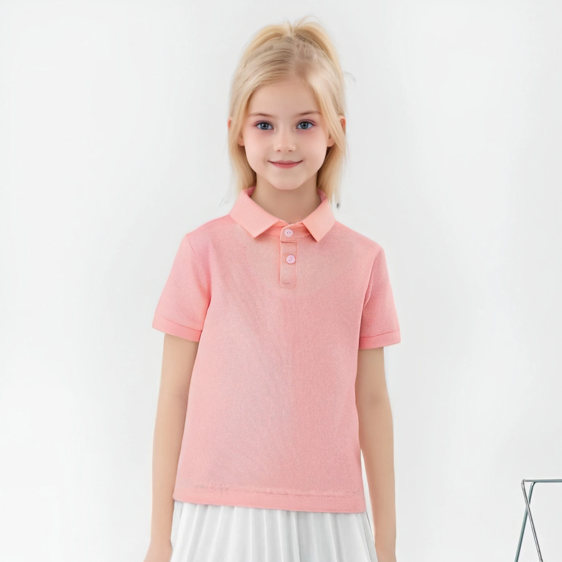 Summer Boys and Girls Solid Color Short Sleeved T-Shirt Top, Children's Fashion Lapel Short Sleeved Polo Shirt, Formal Student O