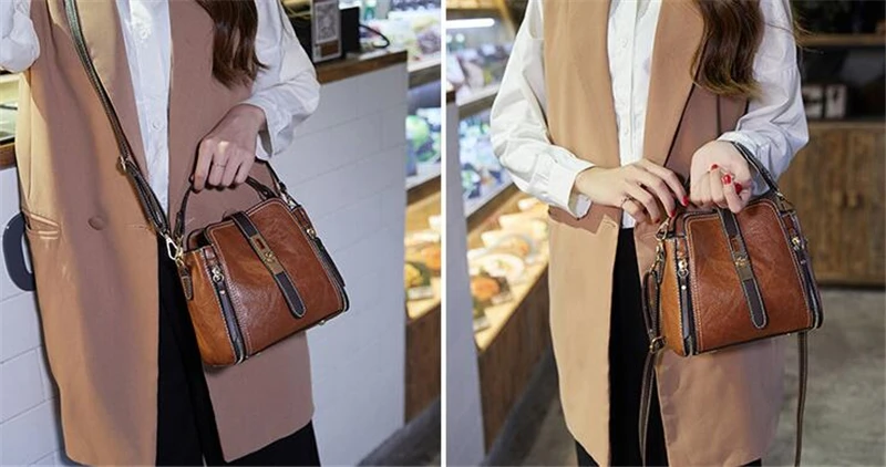PU Leather Handbags for Women Designer Top Handle Bag Vintage Single Shoulder Bag Ladies Luxury Brand Crossbody Messenger Bags