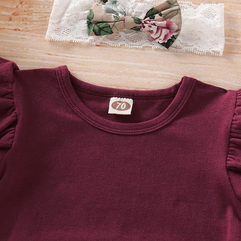 3PCS Newborn Baby Girl Christmas Clothes Set Short Sleeve Romper+Suspender Skirt+Headband Clothing Set for Toddler 0-18 Months