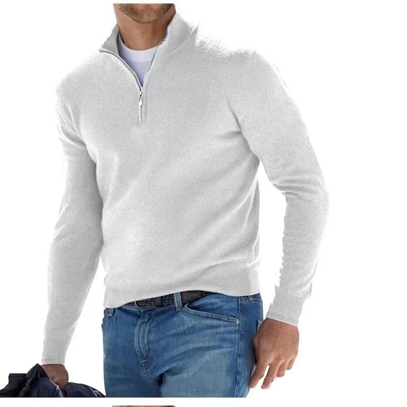 2026 Independent Station New Spring Season Long-Sleeved V-Neck Wool Velvet Zipper Men's Casual Top Polo
