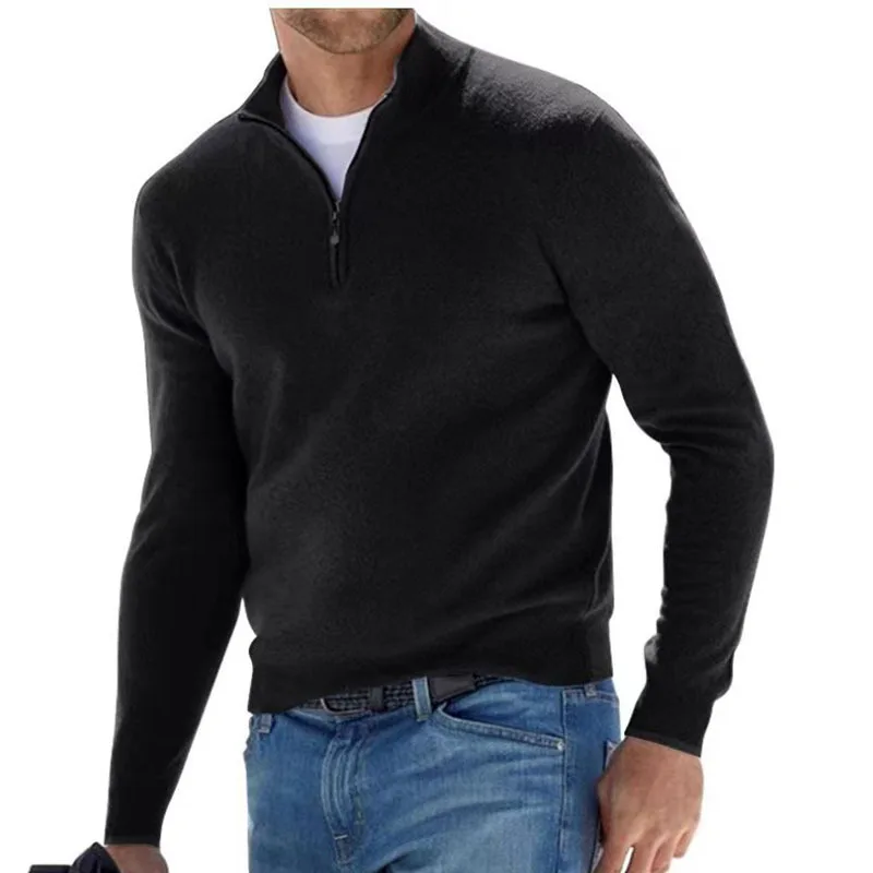 2026 Independent Station New Spring Season Long-Sleeved V-Neck Wool Velvet Zipper Men's Casual Top Polo