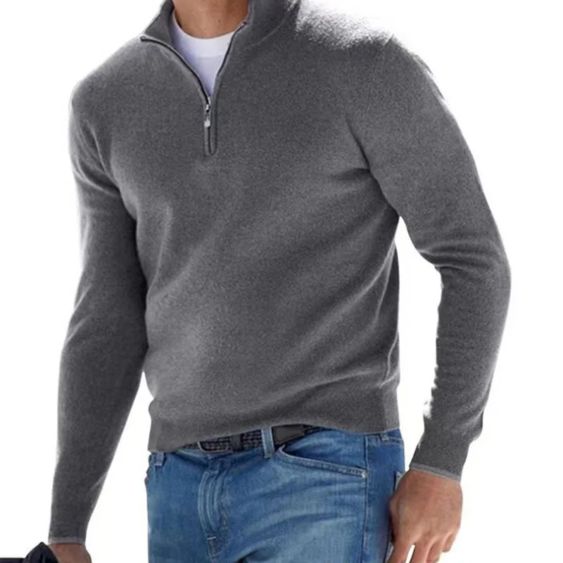 2026 Independent Station New Spring Season Long-Sleeved V-Neck Wool Velvet Zipper Men's Casual Top Polo