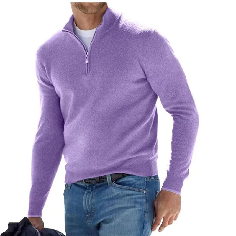 2026 Independent Station New Spring Season Long-Sleeved V-Neck Wool Velvet Zipper Men's Casual Top Polo
