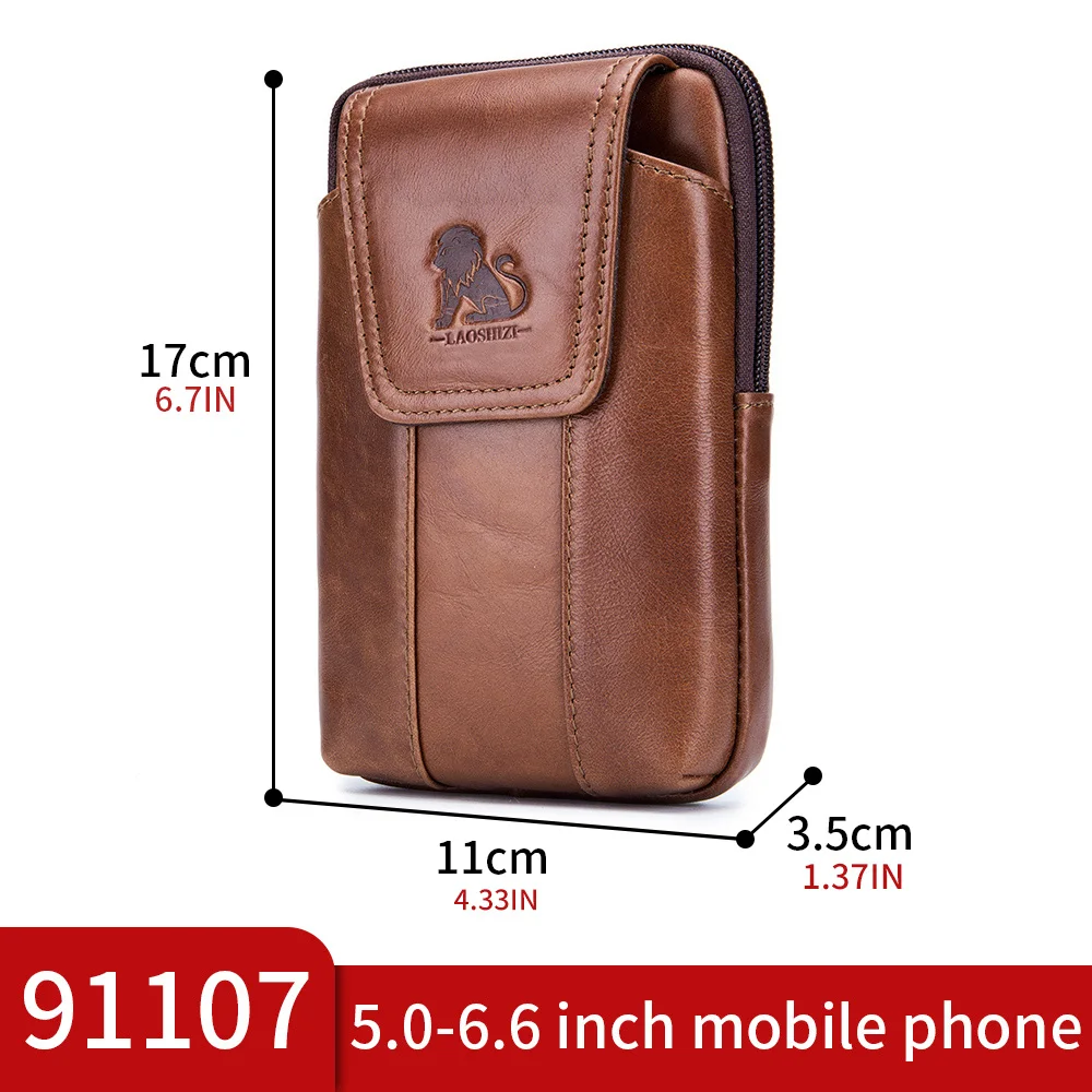 Genuine Leather Men's Waist Bag, Cowhide Phone Bag, Can Be Worn With Belt Hooks