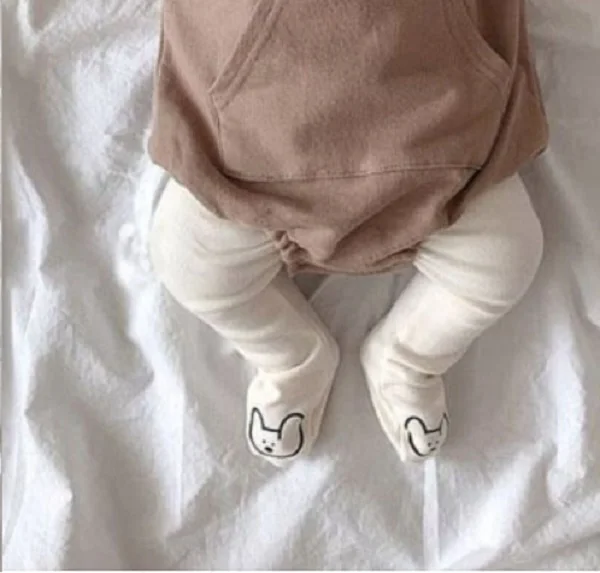 Baby Pants Spring and Autumn 0-2 Year Old Cute Little Bear Girl Pantyhose Solid Color Pure Cotton Elastic Waist Boy Baby Pants