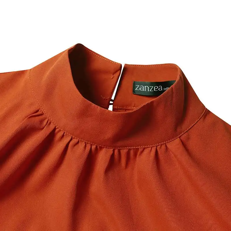 ZANZEA Summer High Collar Kleid Robes Casual Loose Party Long Dresses Women Short Sleeve Maxi Dress Elegant Solid 2023 Vestidos