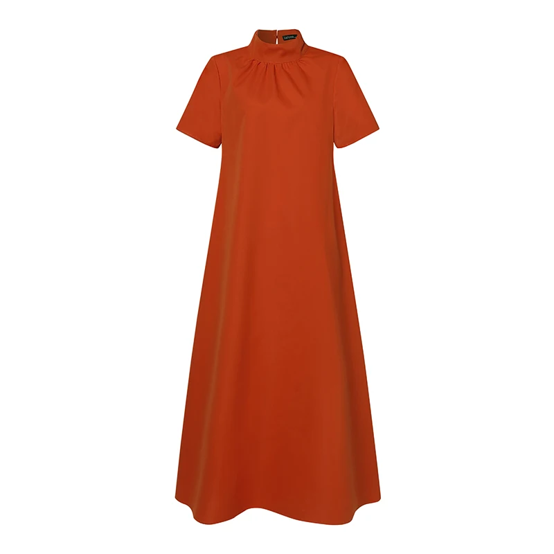 ZANZEA Summer High Collar Kleid Robes Casual Loose Party Long Dresses Women Short Sleeve Maxi Dress Elegant Solid 2023 Vestidos