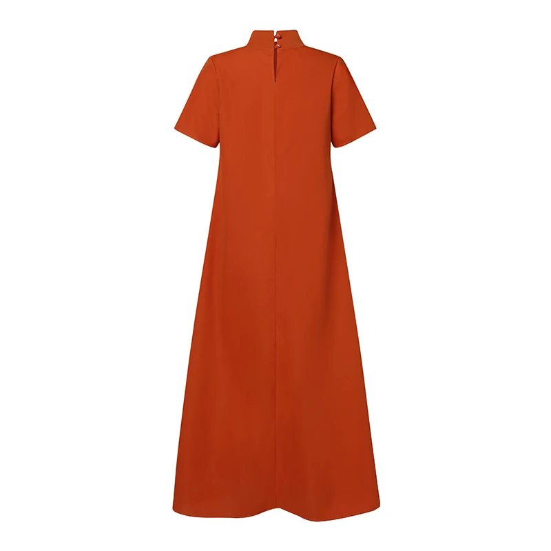ZANZEA Summer High Collar Kleid Robes Casual Loose Party Long Dresses Women Short Sleeve Maxi Dress Elegant Solid 2023 Vestidos