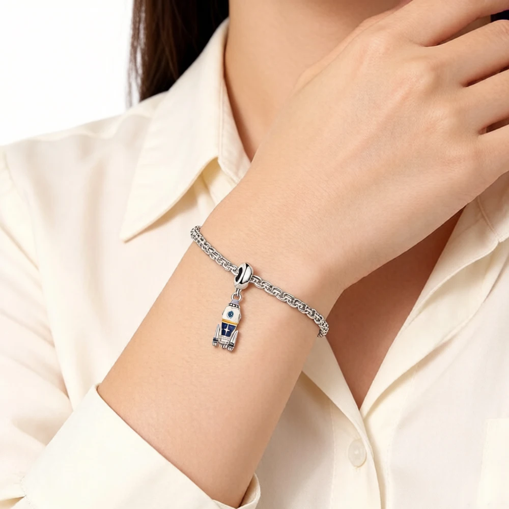 Rocket Charm Europe Style Fine Jewelry Women Men Trendy Gift In 925 Sterling Silver