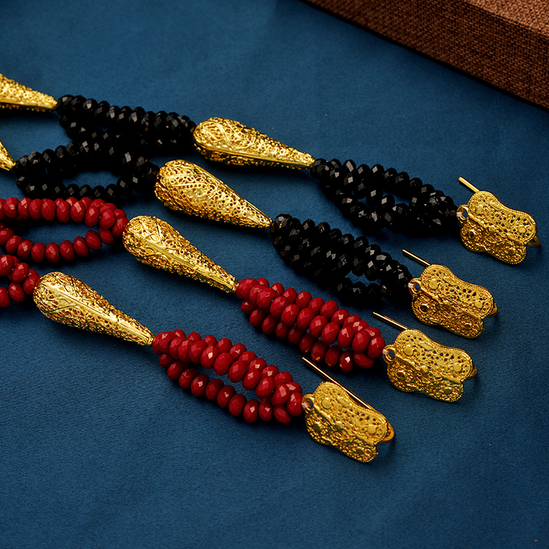 Ethnic Luxury Beads Necklace Pendant Gold Plated Algerian Wedding Jewelry Long Chain Necklaces for Women Arabia Bridal Jewelry