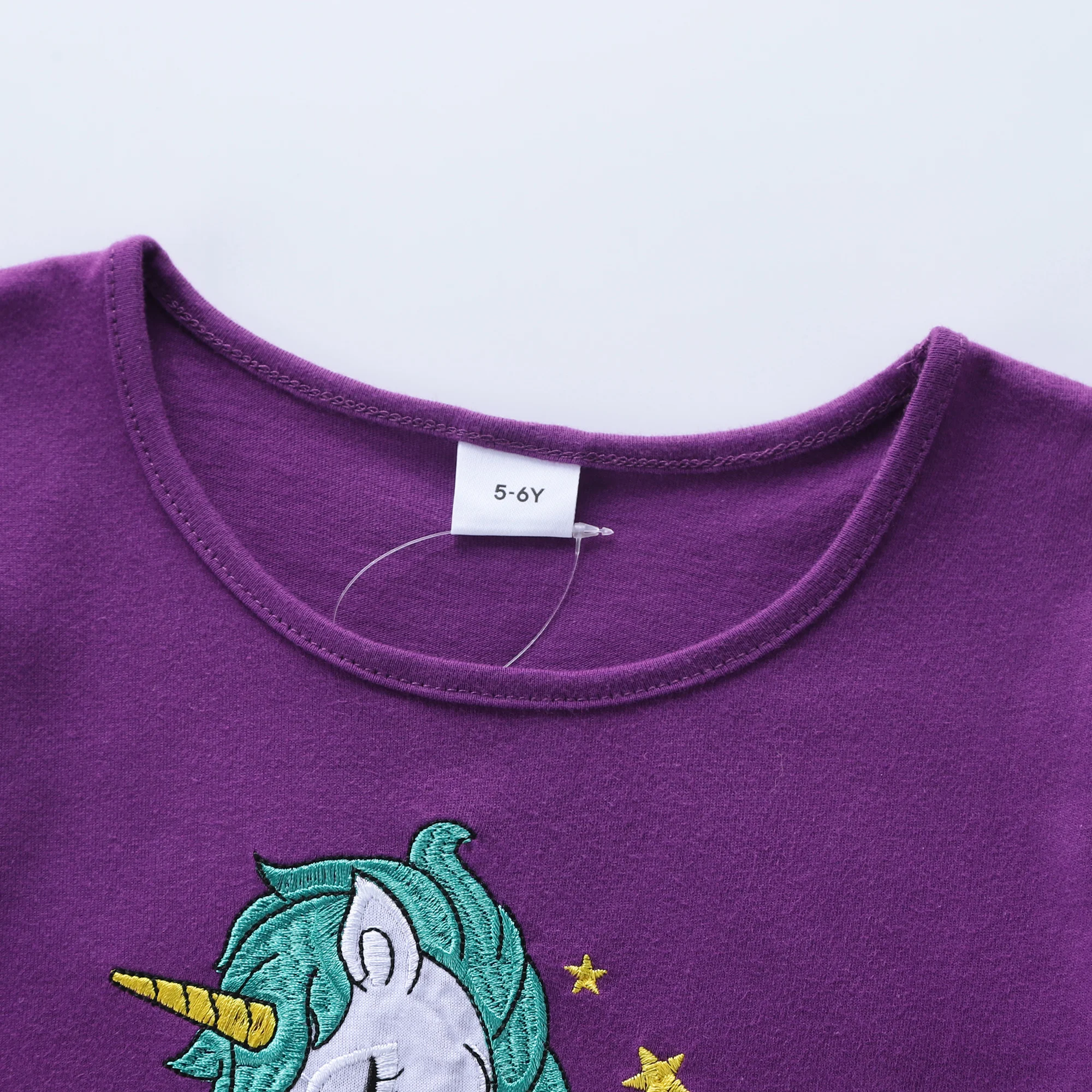 Girl's Spring Unicorn Embroidered Long Sleeved Mesh Spliced Cotton Party Princess Dress LH1701