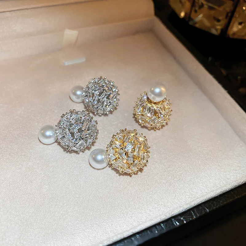 Electroplated Silver Needle Zircon Ball Europe And The United States Light Luxury Fashion Atwo-wear Personalized Ear Accessories
