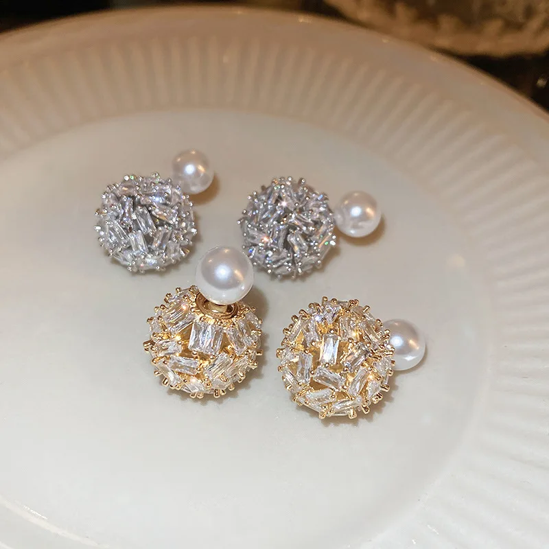 Electroplated Silver Needle Zircon Ball Europe And The United States Light Luxury Fashion Atwo-wear Personalized Ear Accessories